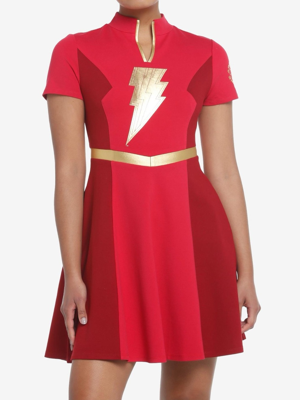 Hot Topic Shazam Cosplay Red Mini Dress with Gold Lightning Detail